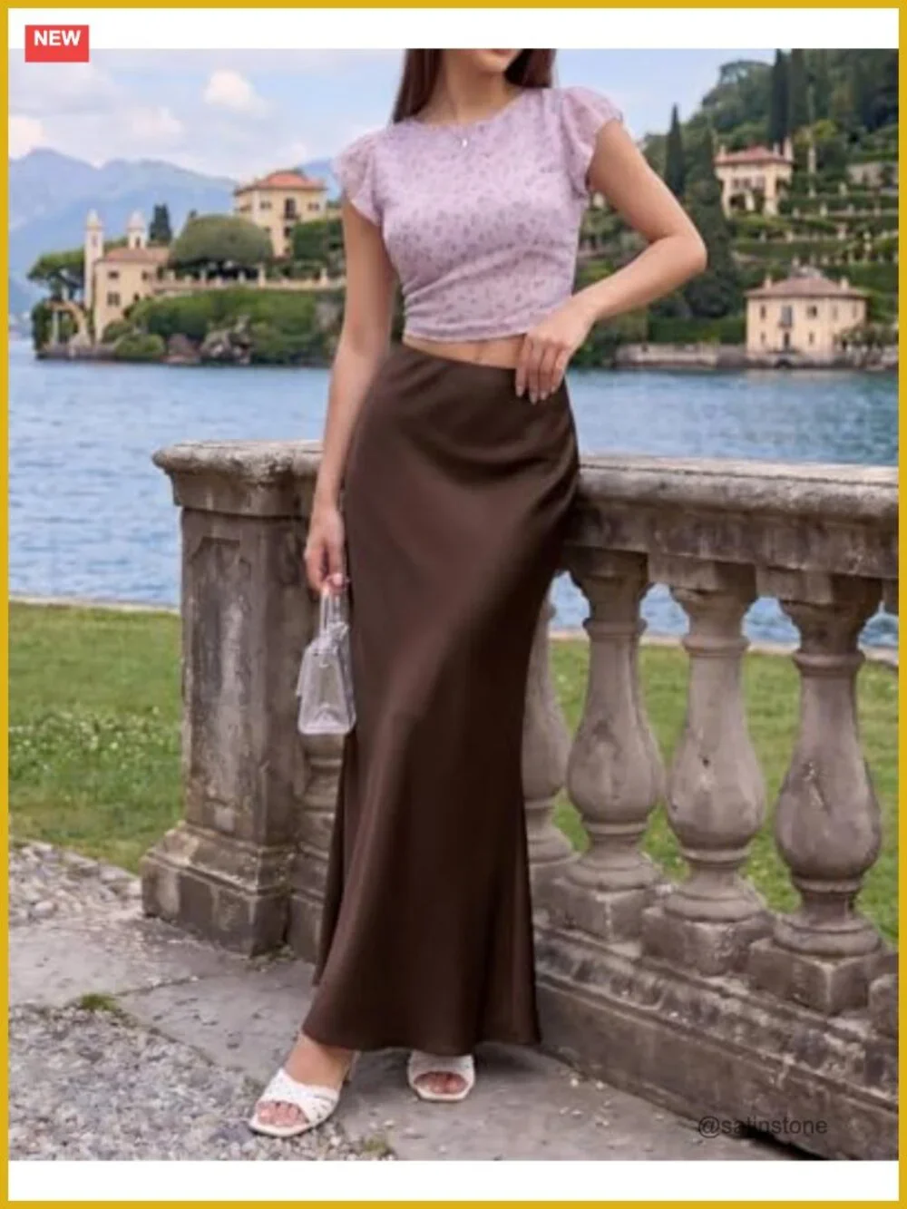 Women's Satin Maxi Skirt High Waist Silk Long Polka Dot